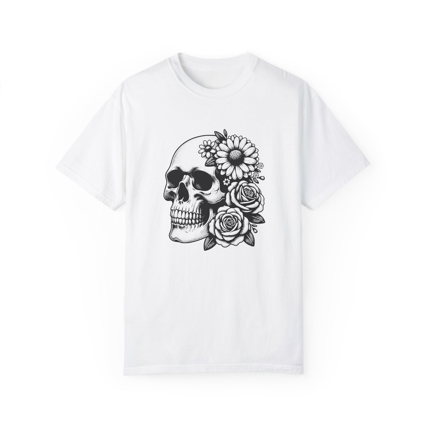 Big Flowers Skull T-Shirt | Unisex Garment-Dyed Tee | Stylish Island Vibe