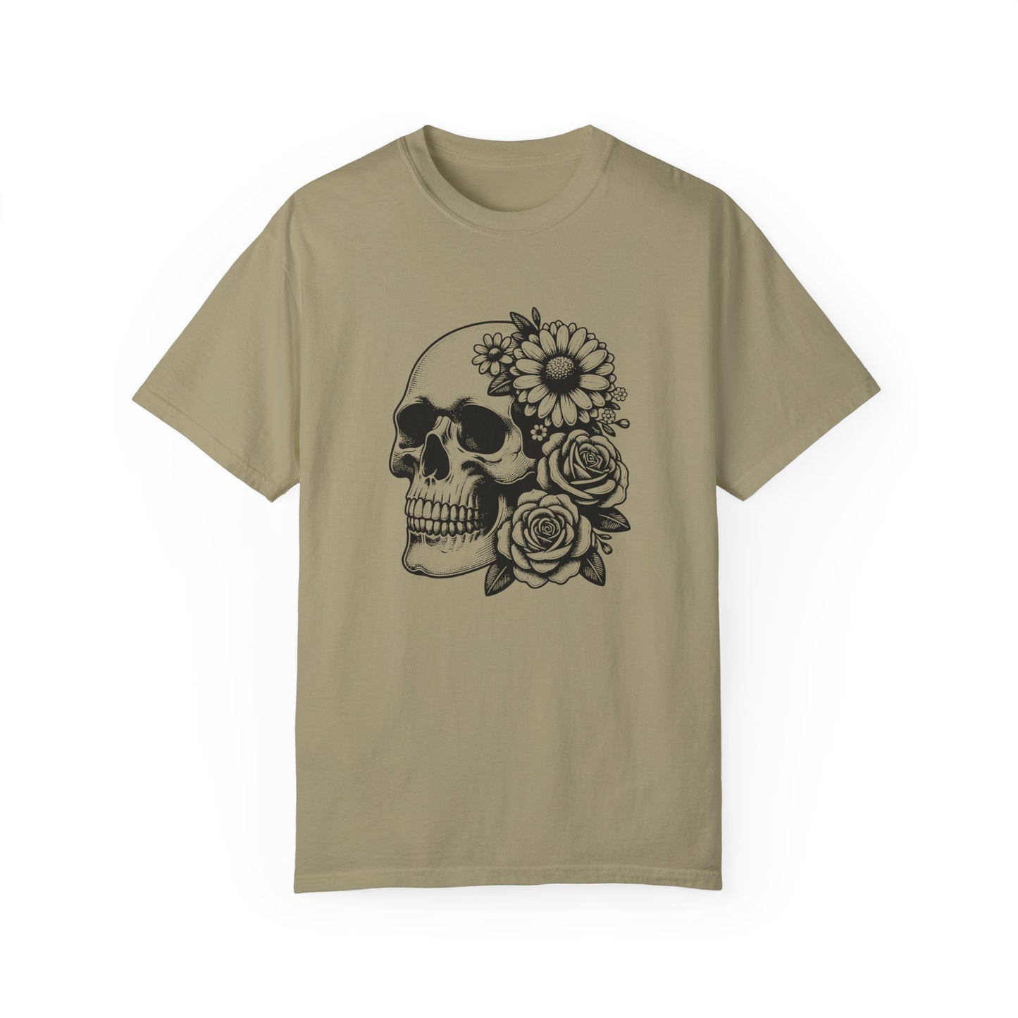 Big Flowers Skull T-Shirt | Unisex Garment-Dyed Tee | Stylish Island Vibe