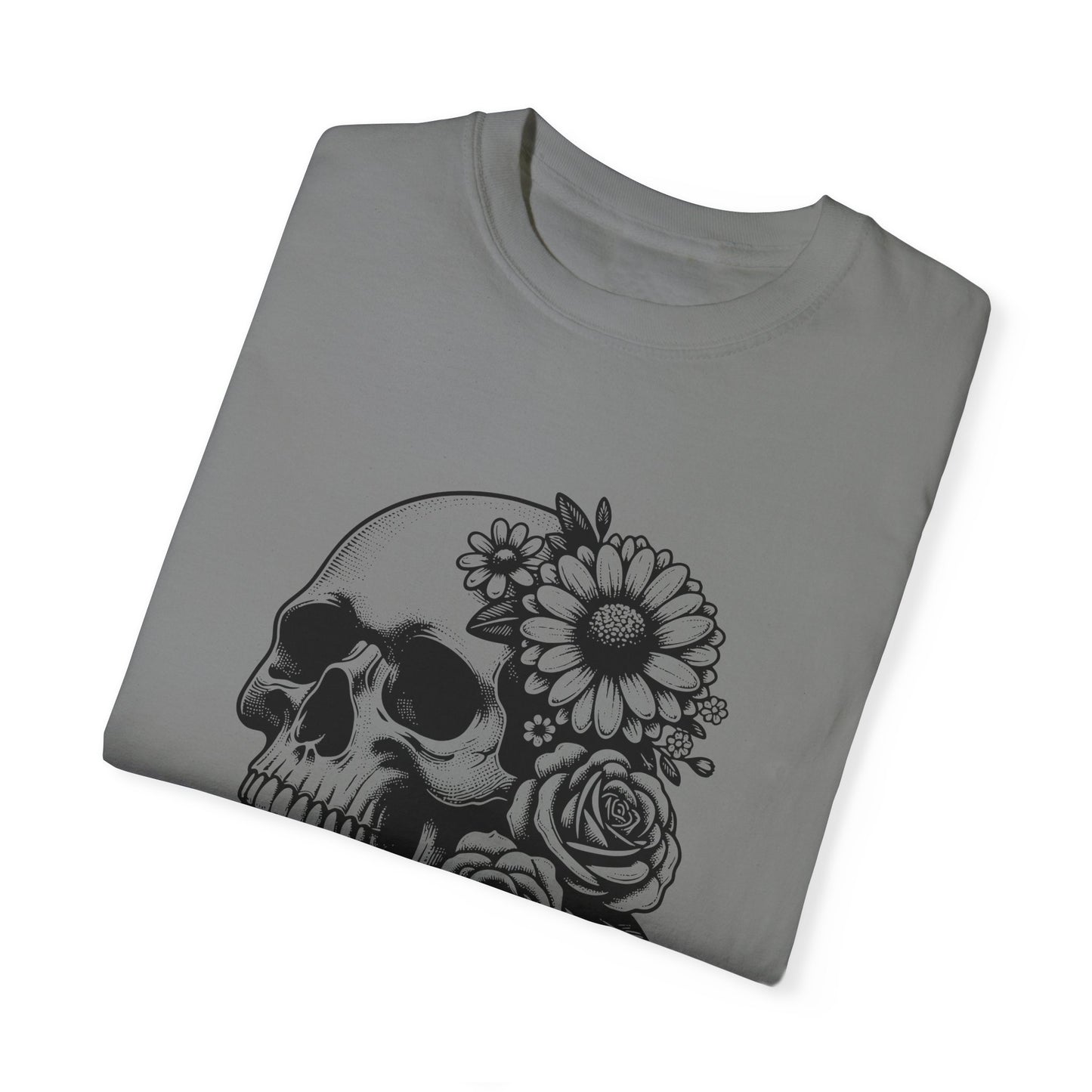 Big Flowers Skull T-Shirt | Unisex Garment-Dyed Tee | Stylish Island Vibe
