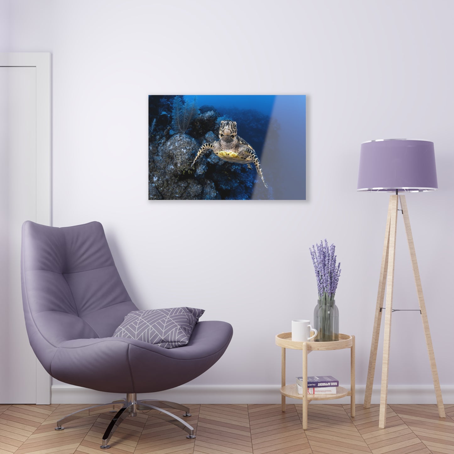 Acrylic Wall Art - Hawksbill Turtle Swims Along The Drop-off - Grand Cayman