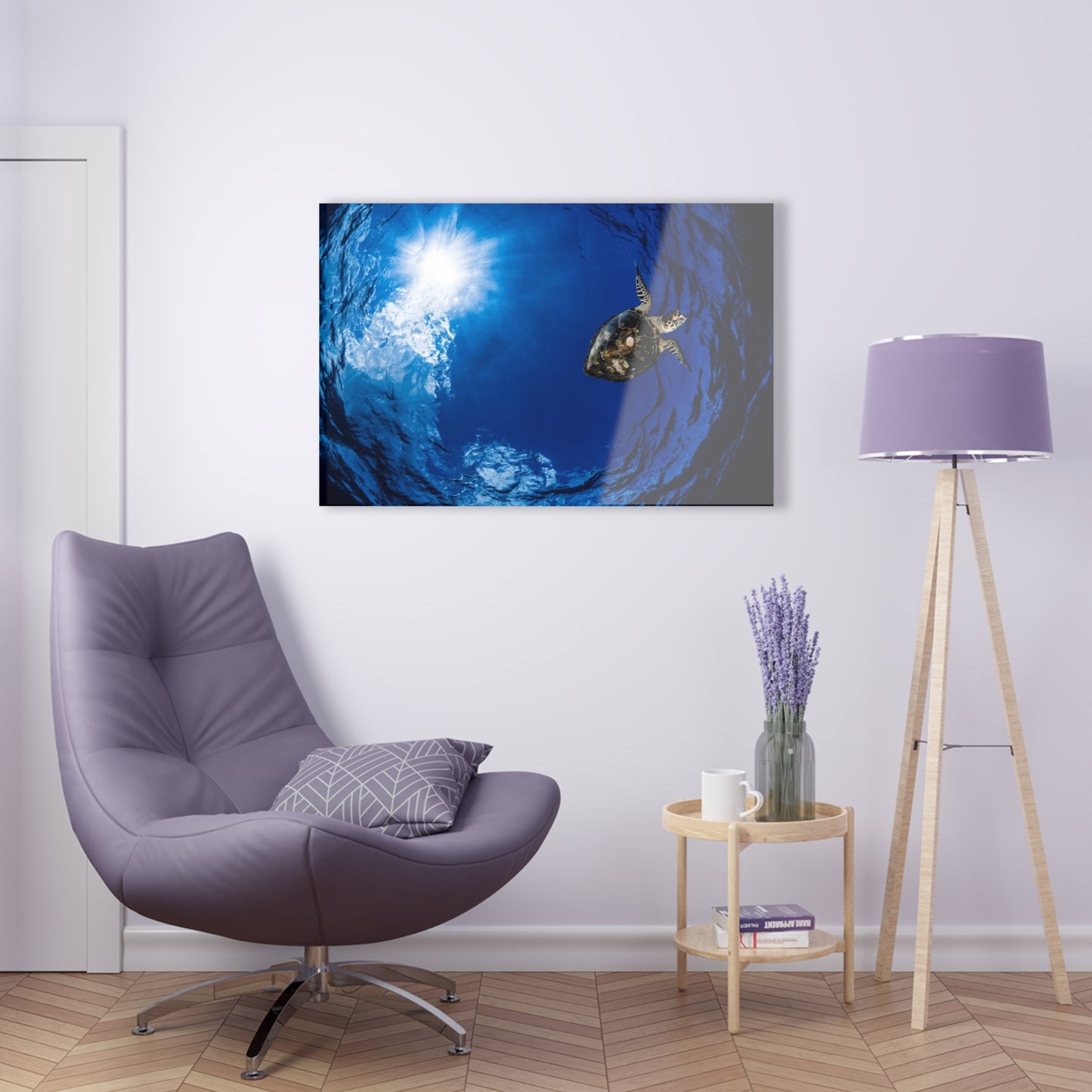 Acrylic Wall Art - Hawksbill Turtle In The Sky Blue Ocean - Grand Cayman