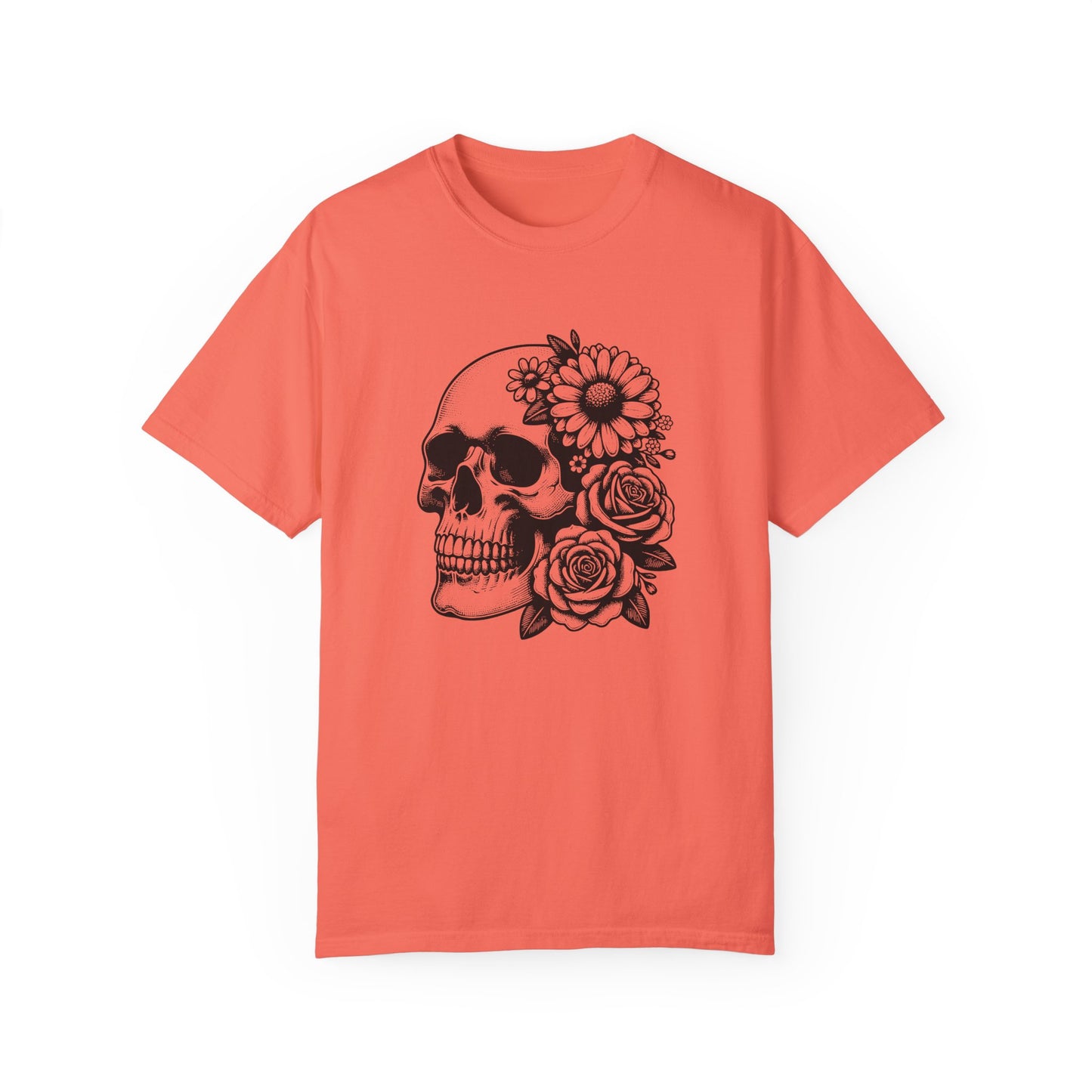 Big Flowers Skull T-Shirt | Unisex Garment-Dyed Tee | Stylish Island Vibe