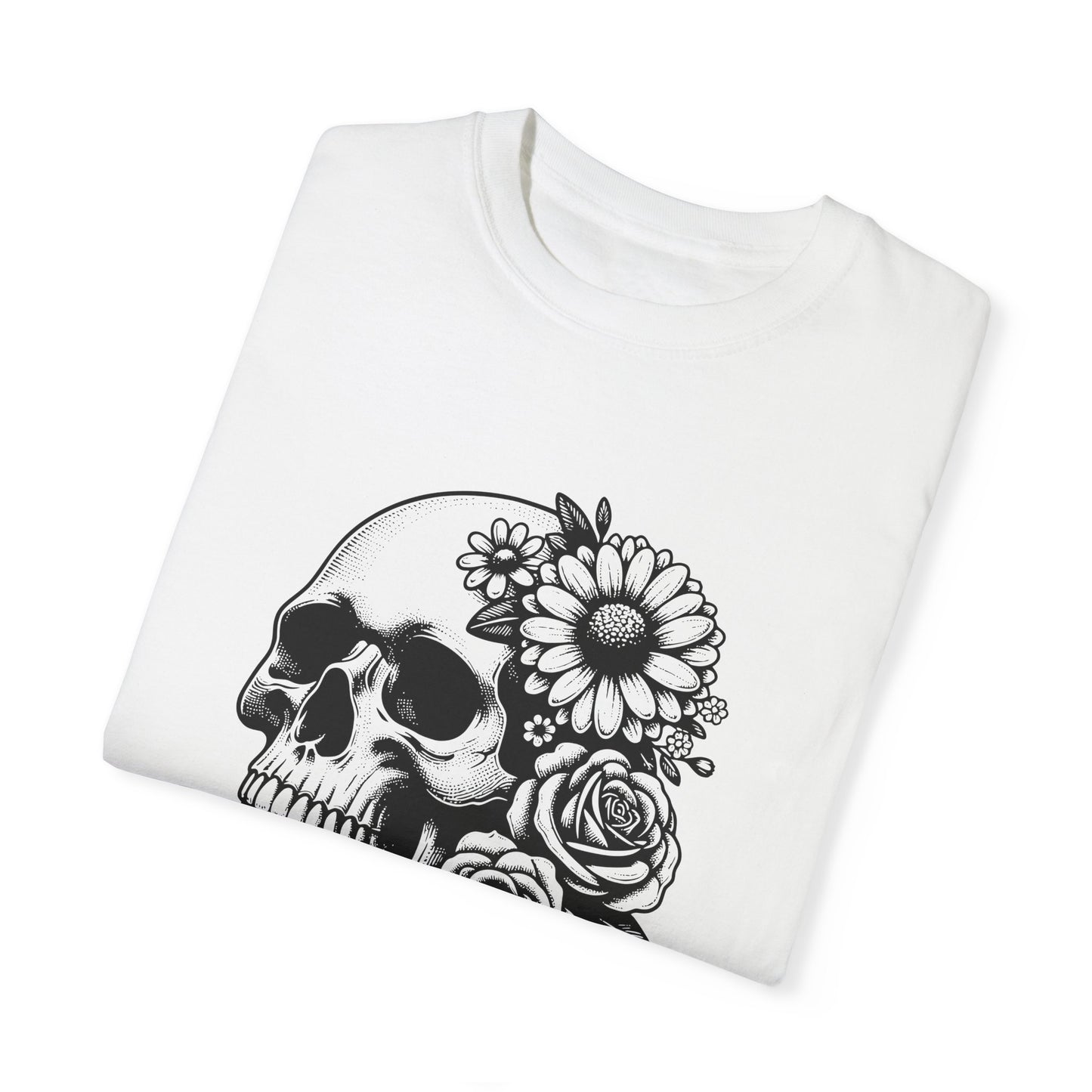 Big Flowers Skull T-Shirt | Unisex Garment-Dyed Tee | Stylish Island Vibe