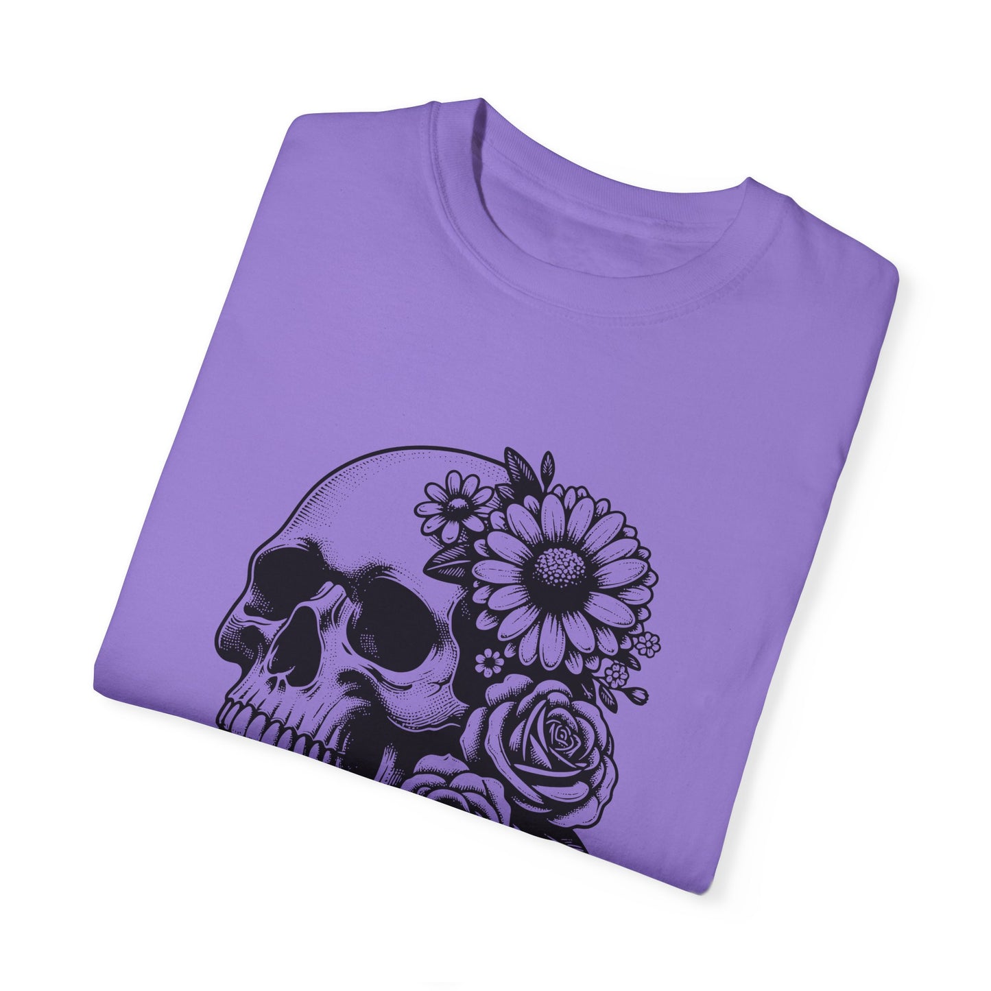 Big Flowers Skull T-Shirt | Unisex Garment-Dyed Tee | Stylish Island Vibe