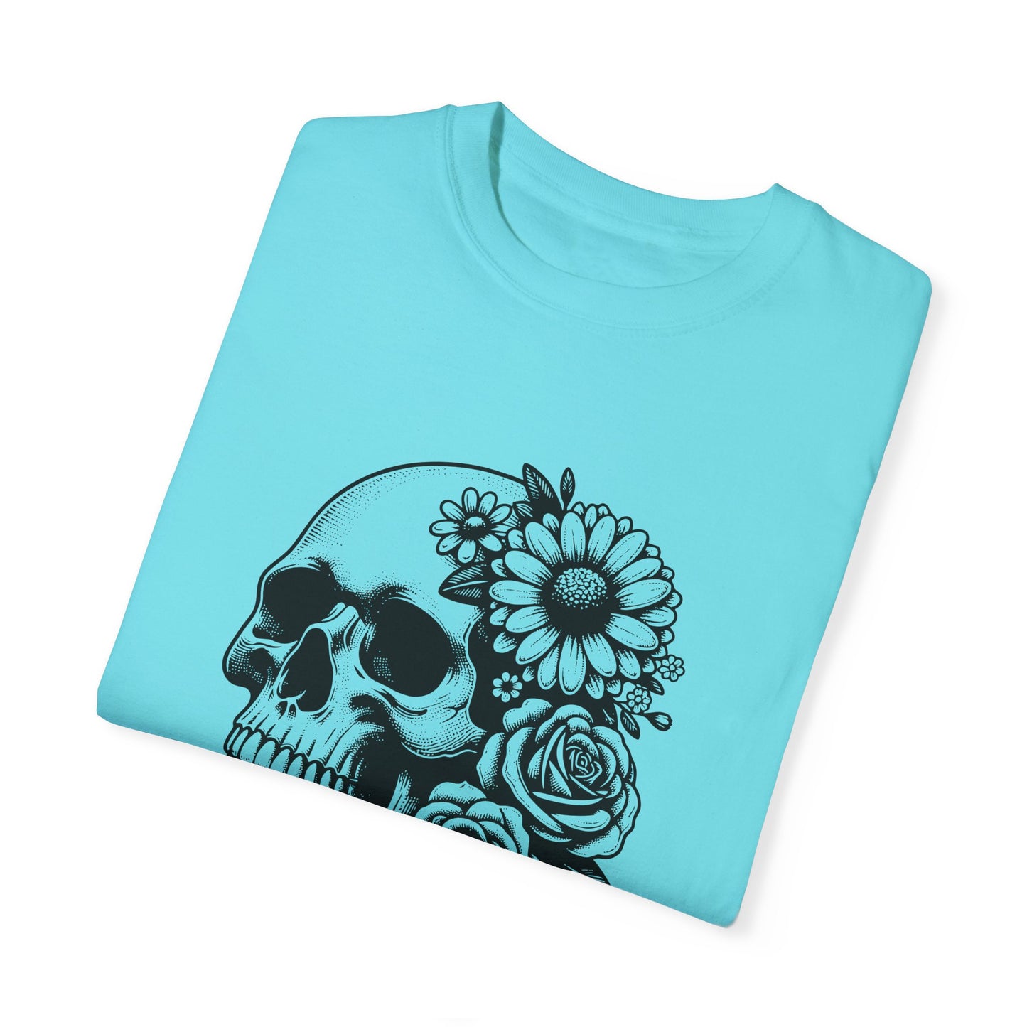 Big Flowers Skull T-Shirt | Unisex Garment-Dyed Tee | Stylish Island Vibe