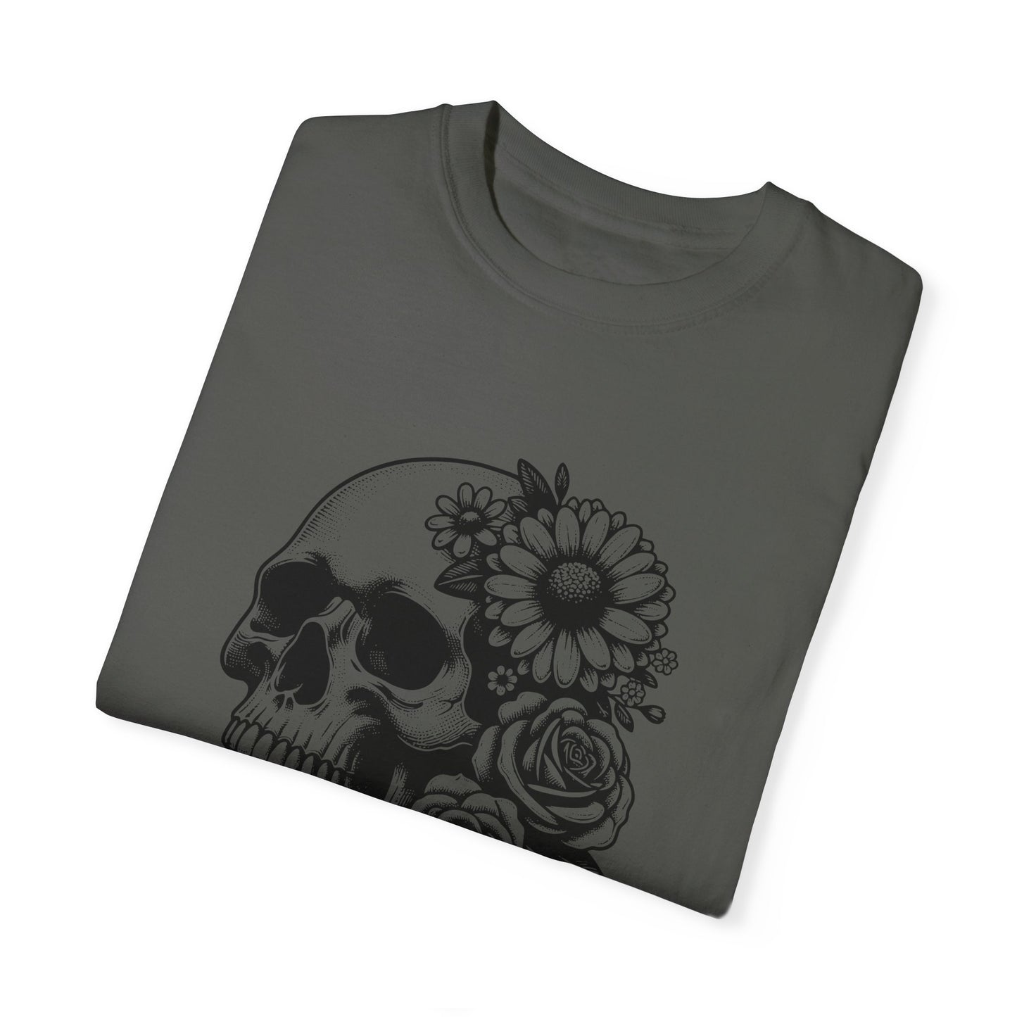 Big Flowers Skull T-Shirt | Unisex Garment-Dyed Tee | Stylish Island Vibe