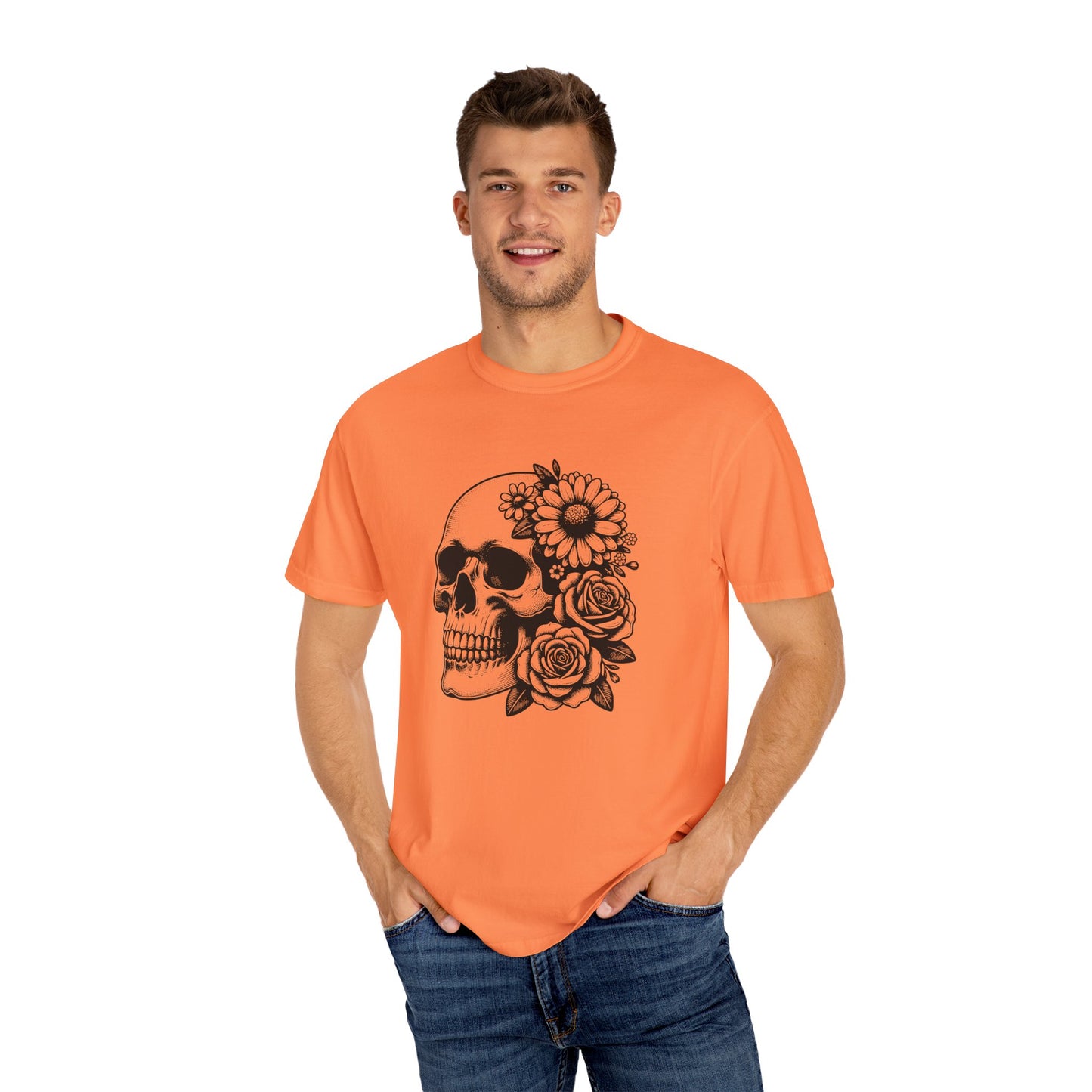 Big Flowers Skull T-Shirt | Unisex Garment-Dyed Tee | Stylish Island Vibe