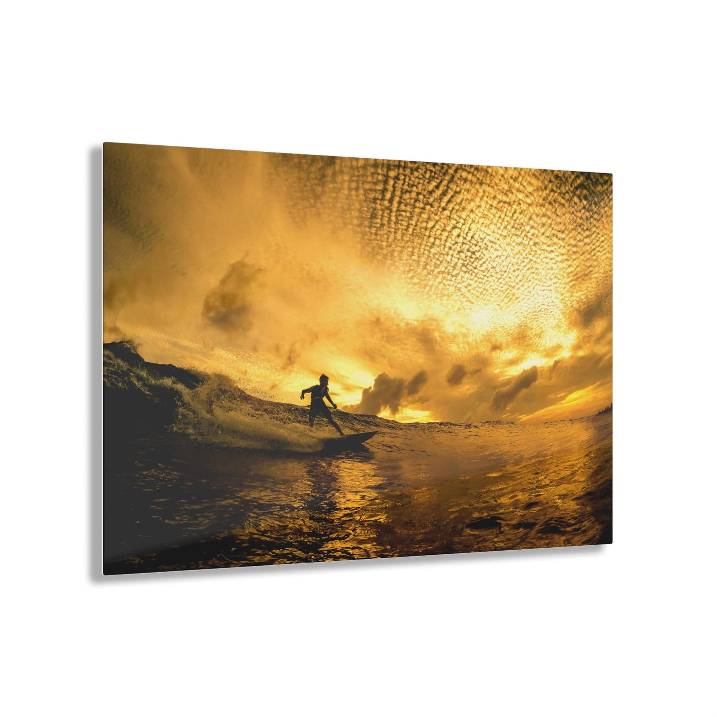 Acrylic Wall Art: Local Surfer Takes a Line on a Wave into the Sunset