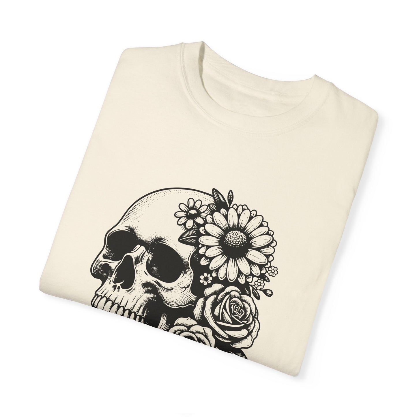 Big Flowers Skull T-Shirt | Unisex Garment-Dyed Tee | Stylish Island Vibe