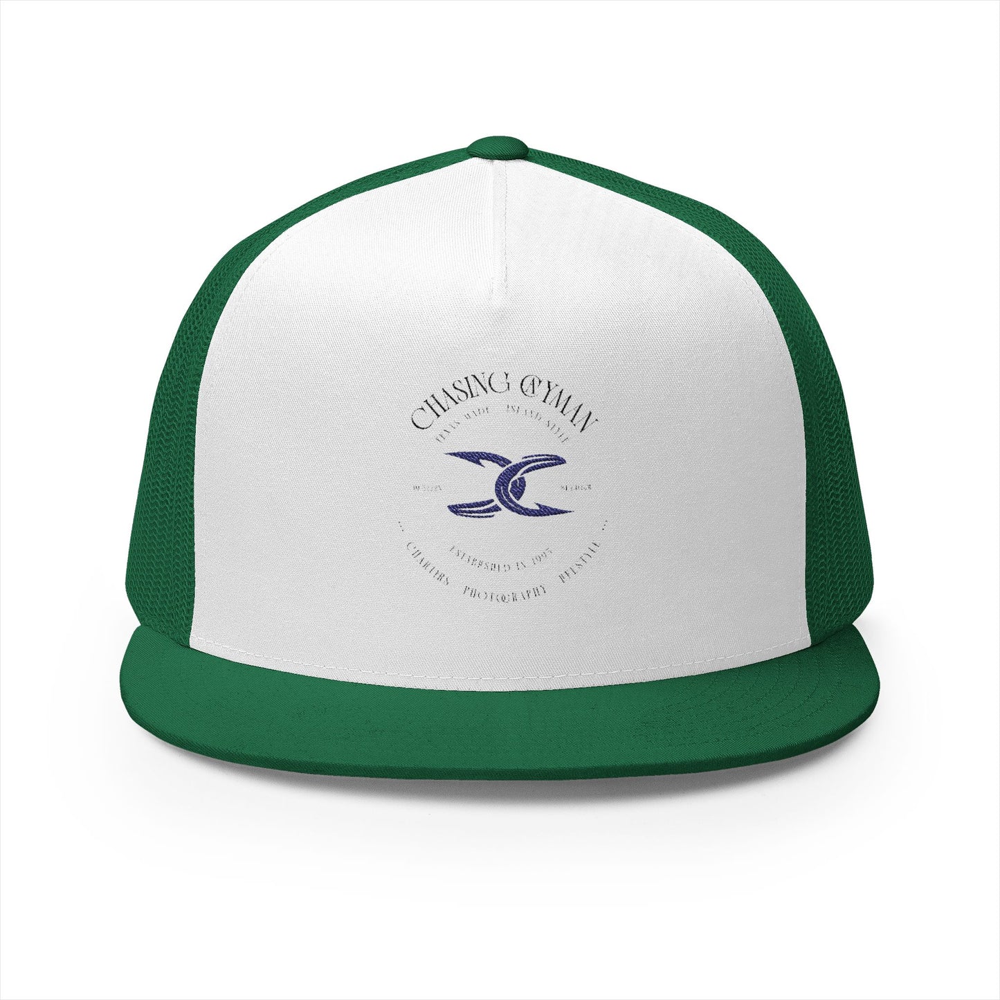 Copy of Copy of Embroidered 5 Panel Trucker Cap - Stylish Green & White Cap for Outdoor Fun