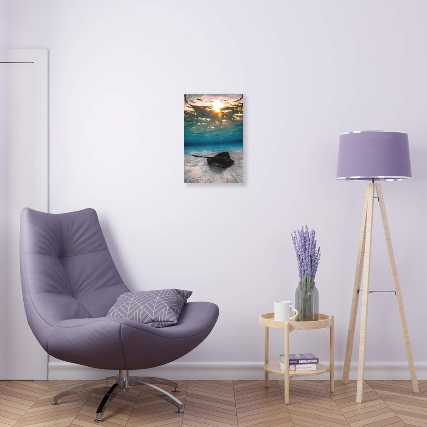 Acrylic Wall Art - A Southern Atlantic Stingray Swimming A Sunrise - Grand Cayman