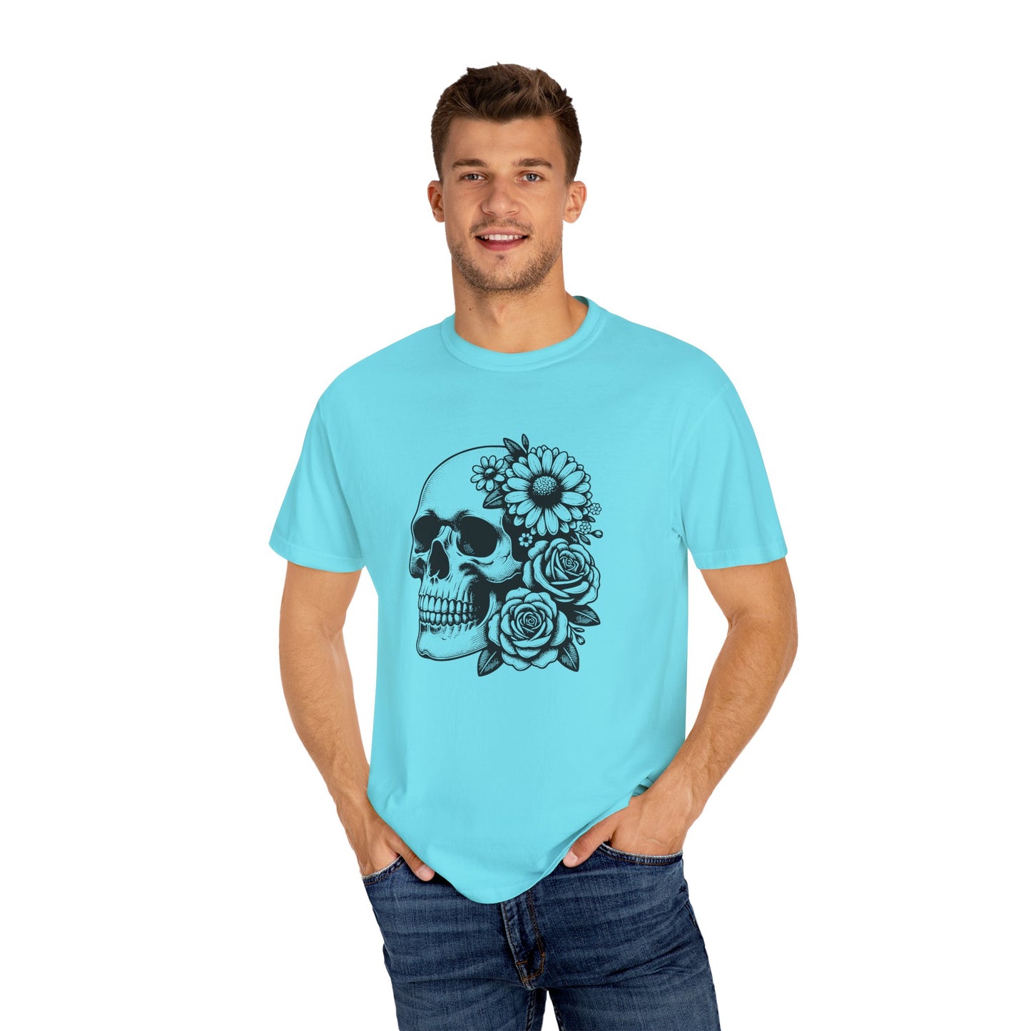 Big Flowers Skull T-Shirt | Unisex Garment-Dyed Tee | Stylish Island Vibe