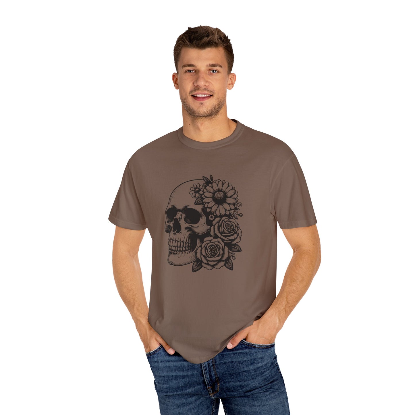 Big Flowers Skull T-Shirt | Unisex Garment-Dyed Tee | Stylish Island Vibe