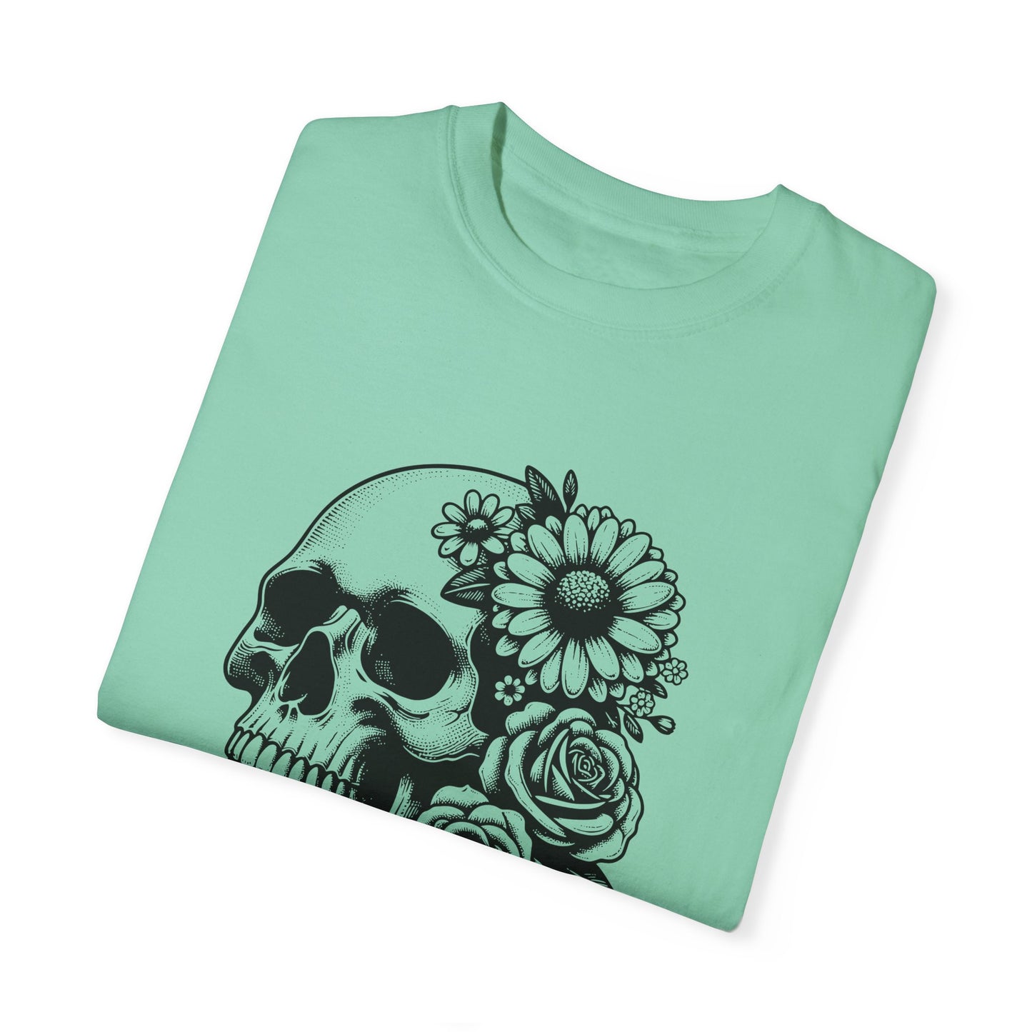 Big Flowers Skull T-Shirt | Unisex Garment-Dyed Tee | Stylish Island Vibe