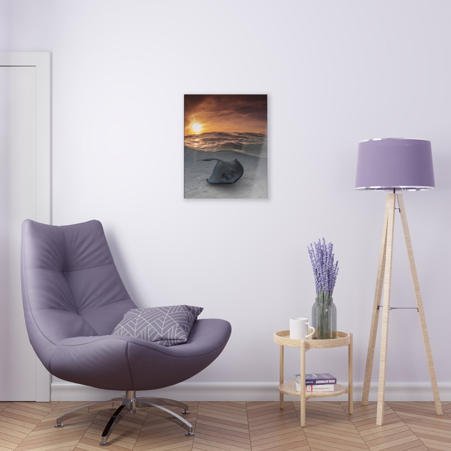 Acrylic Wall Art - A Stingray Swims Along The Sand At Sunrise - Grand Cayman