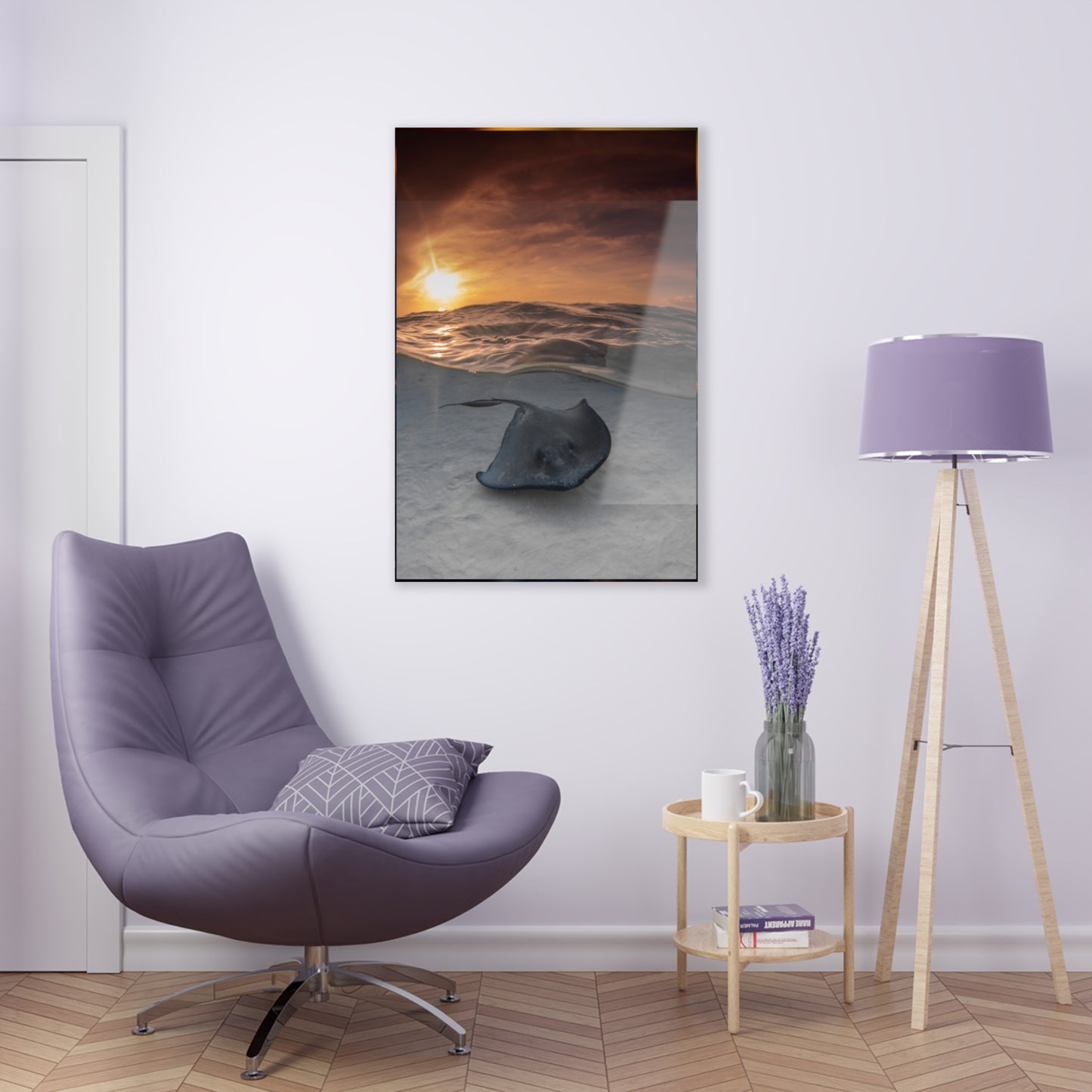 Acrylic Wall Art - A Stingray Swims Along The Sand At Sunrise - Grand Cayman