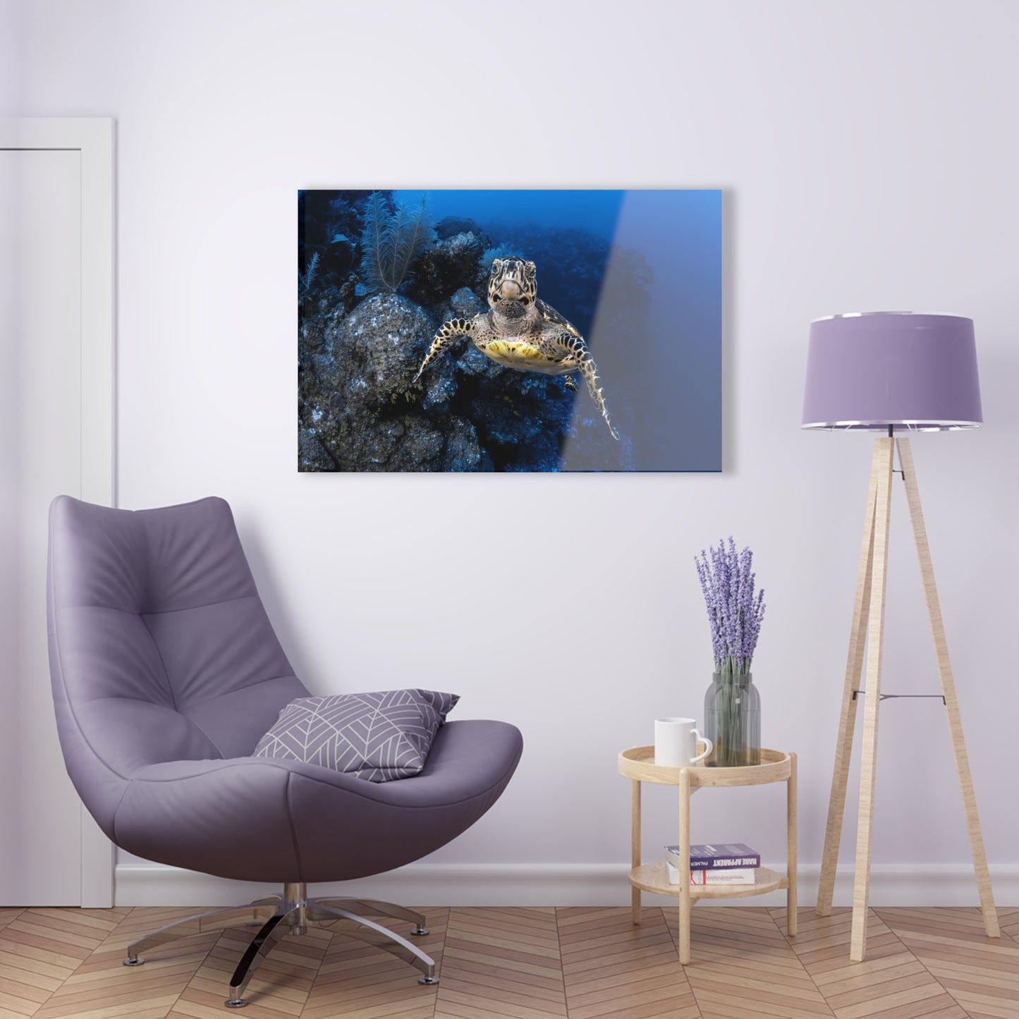 Acrylic Wall Art - Hawksbill Turtle Swims Along The Drop-off - Grand Cayman