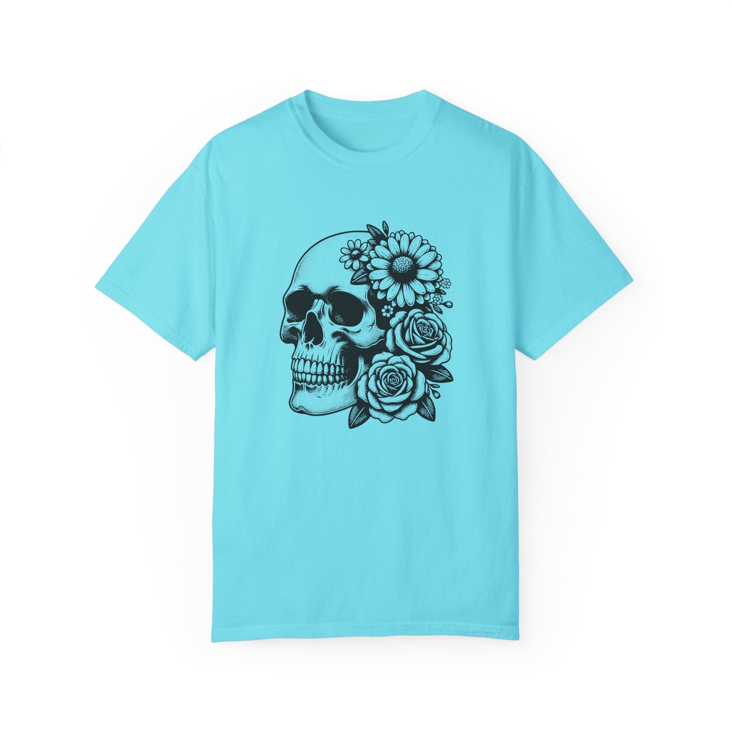 Big Flowers Skull T-Shirt | Unisex Garment-Dyed Tee | Stylish Island Vibe