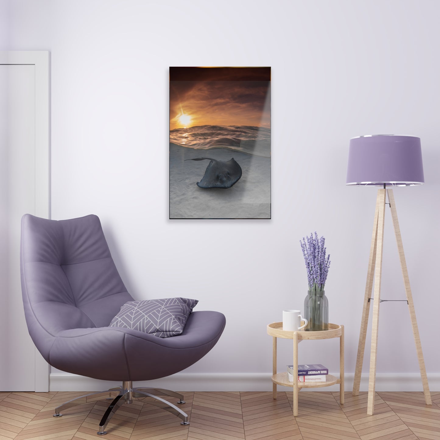 Acrylic Wall Art - A Stingray Swims Along The Sand At Sunrise - Grand Cayman
