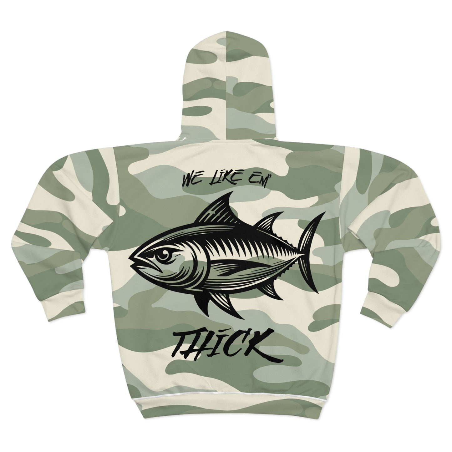 Camo Fish Hoodie - We Like Em Thick Unisex Zip Hoodie