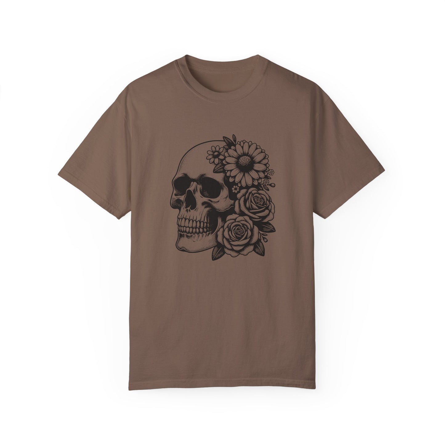 Big Flowers Skull T-Shirt | Unisex Garment-Dyed Tee | Stylish Island Vibe