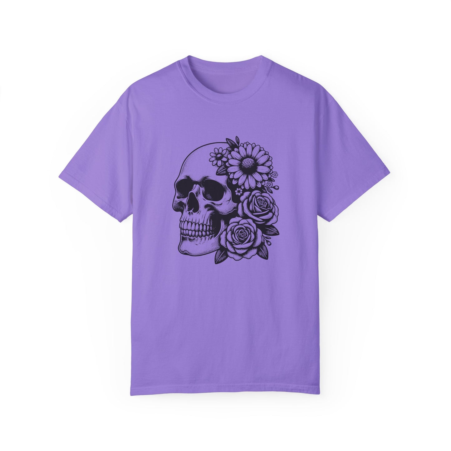 Big Flowers Skull T-Shirt | Unisex Garment-Dyed Tee | Stylish Island Vibe