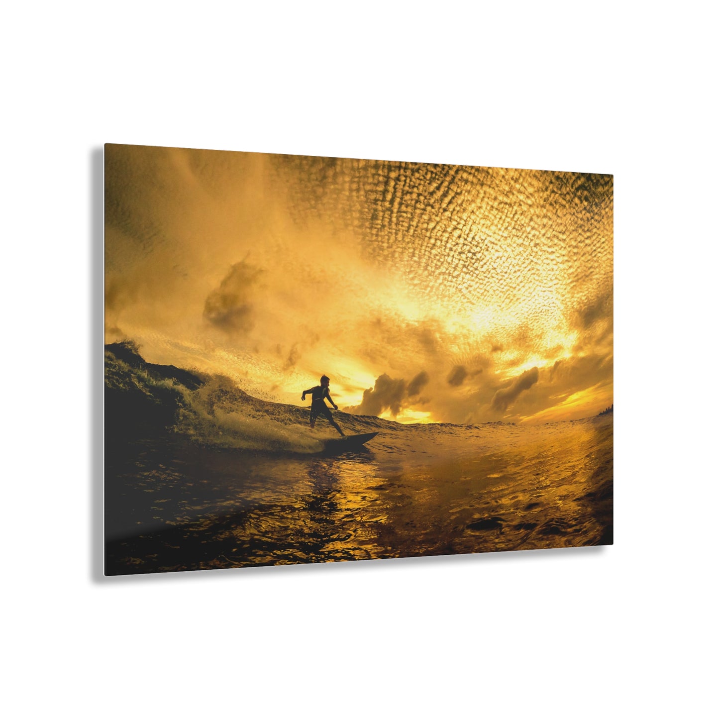 Acrylic Wall Art: Local Surfer Takes a Line on a Wave into the Sunset