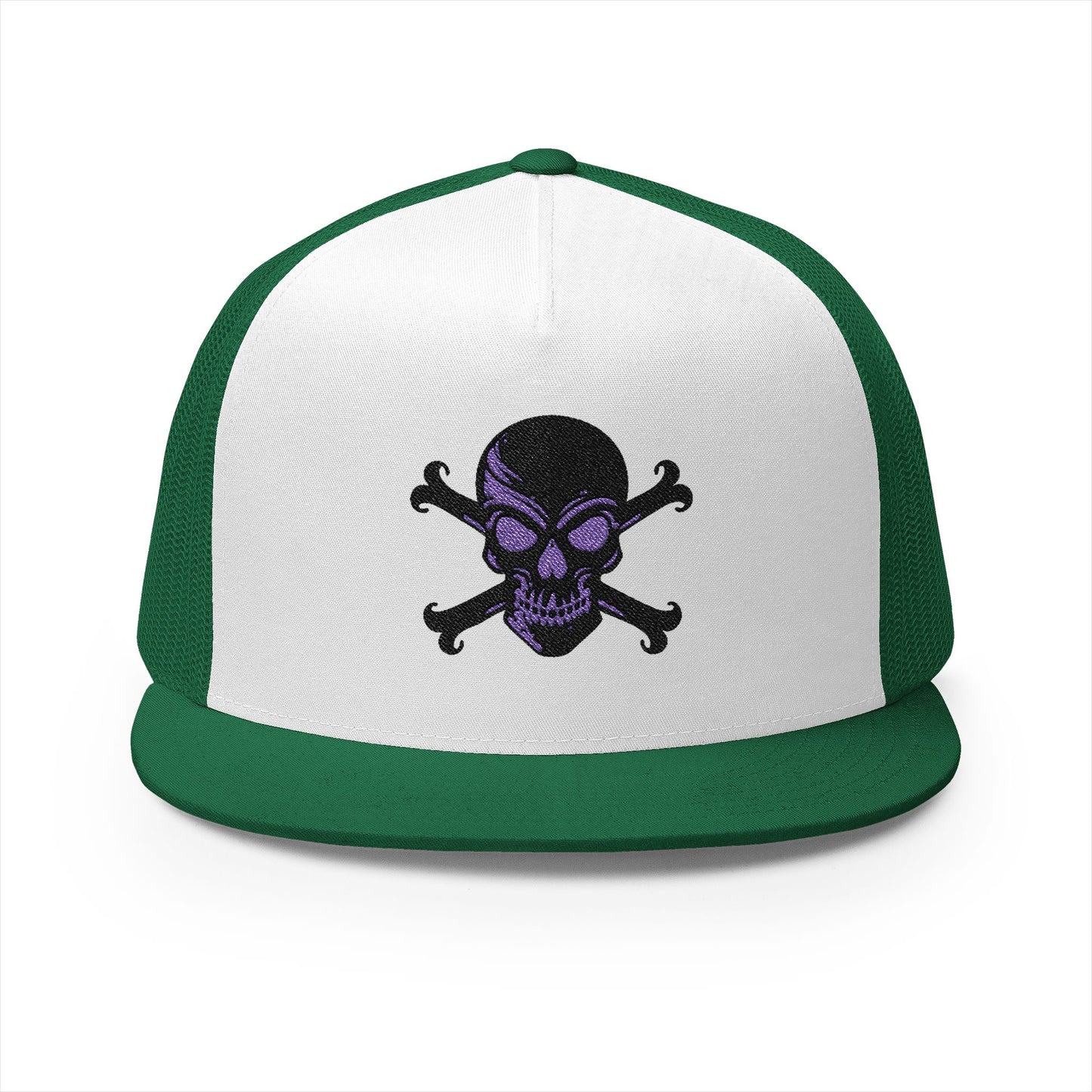 Embroidered 5 Panel Trucker Cap - Stylish Green & White Cap for Outdoor Fun