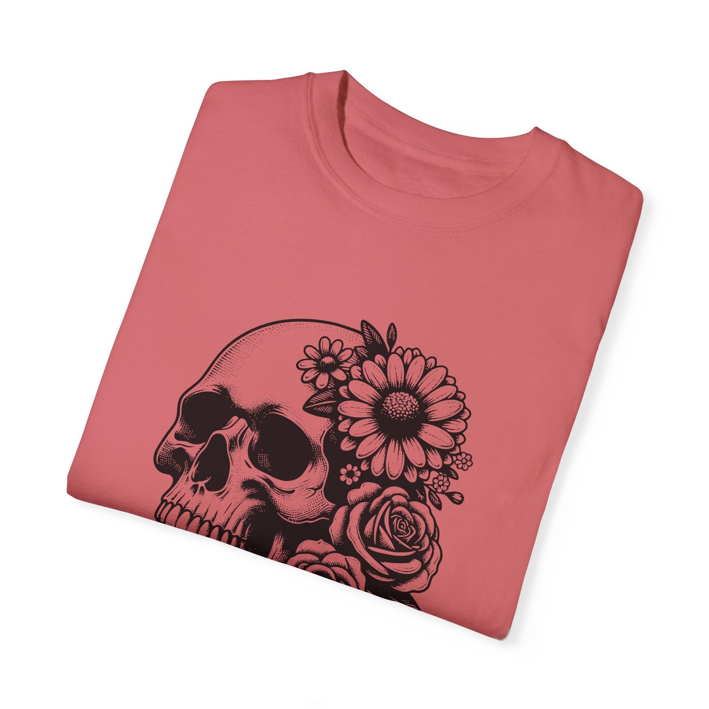 Big Flowers Skull T-Shirt | Unisex Garment-Dyed Tee | Stylish Island Vibe