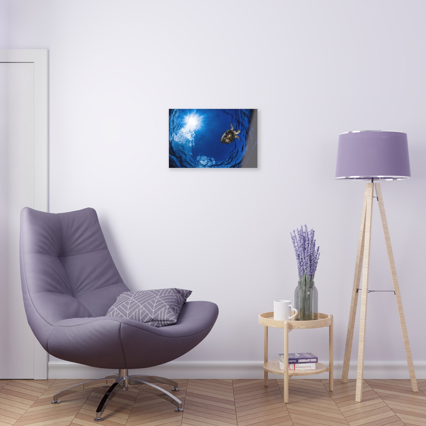 Acrylic Wall Art - Hawksbill Turtle In The Sky Blue Ocean - Grand Cayman