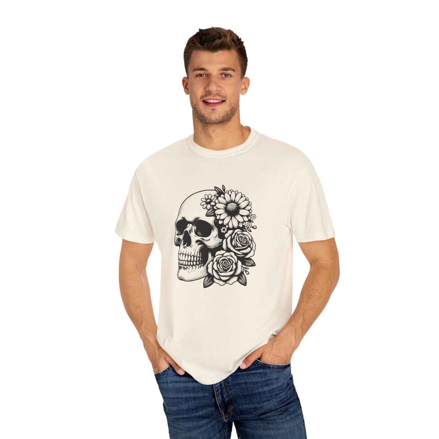 Big Flowers Skull T-Shirt | Unisex Garment-Dyed Tee | Stylish Island Vibe