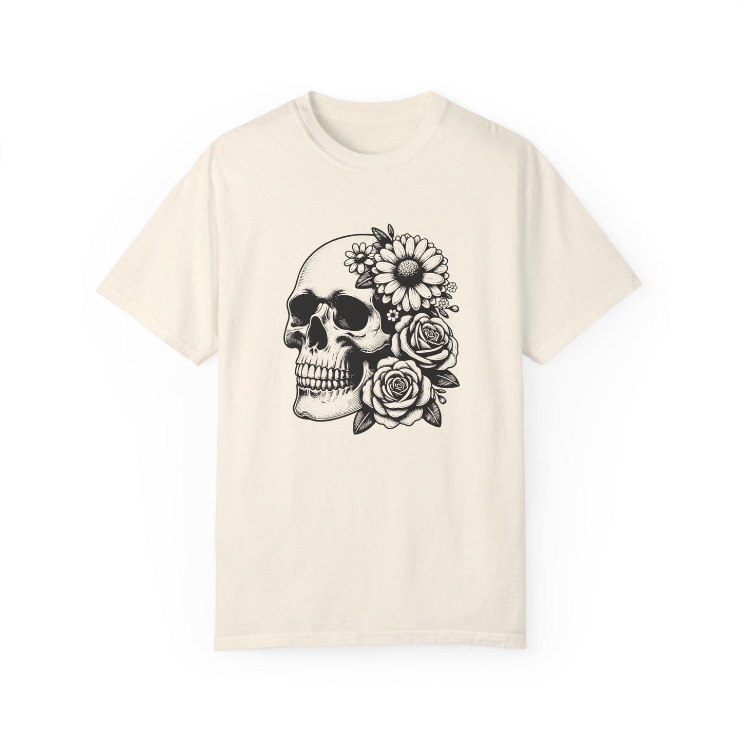 Big Flowers Skull T-Shirt | Unisex Garment-Dyed Tee | Stylish Island Vibe