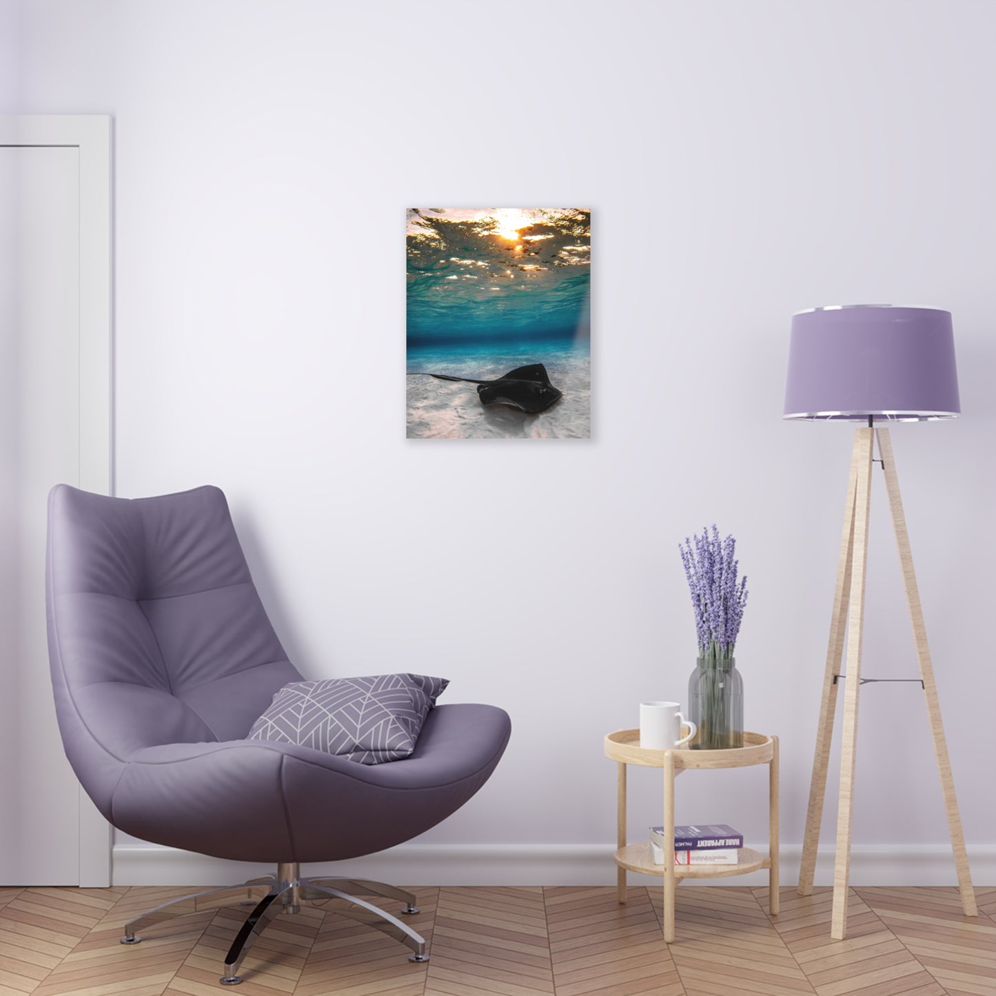 Acrylic Wall Art - A Southern Atlantic Stingray Swimming A Sunrise - Grand Cayman