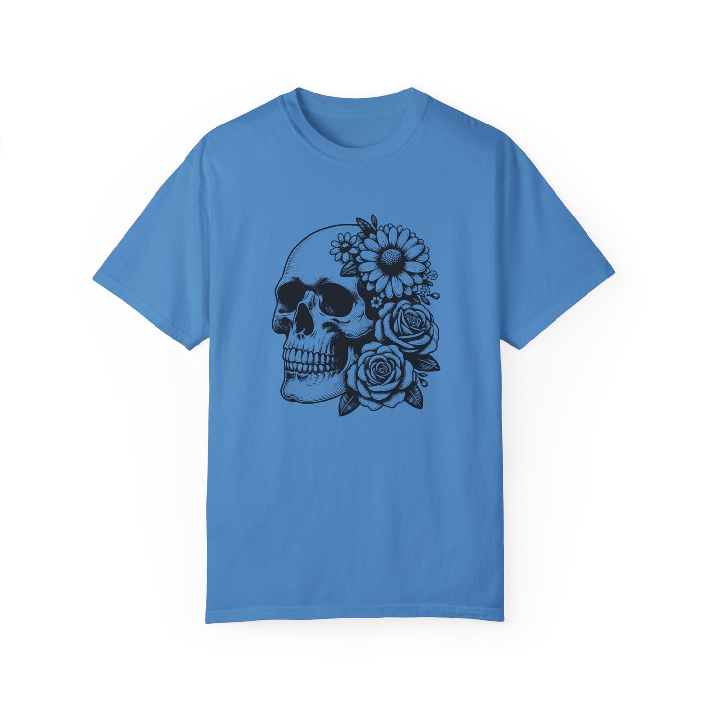 Big Flowers Skull T-Shirt | Unisex Garment-Dyed Tee | Stylish Island Vibe