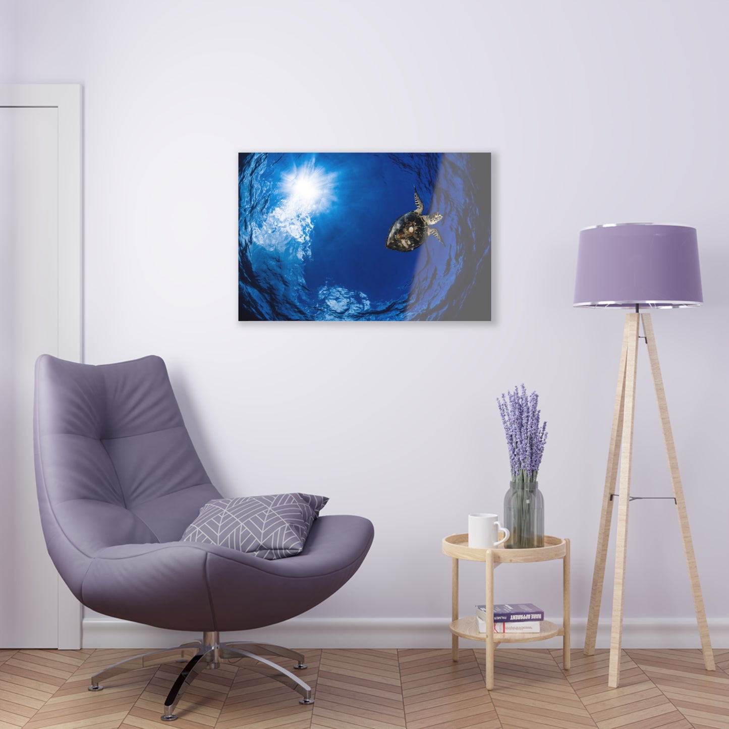 Acrylic Wall Art - Hawksbill Turtle In The Sky Blue Ocean - Grand Cayman