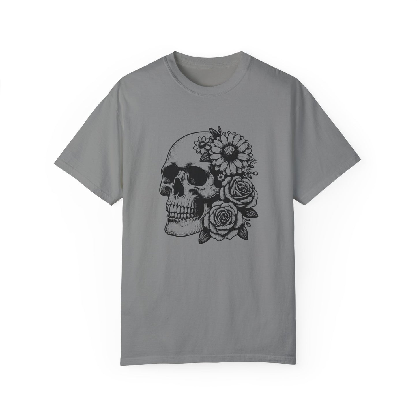 Big Flowers Skull T-Shirt | Unisex Garment-Dyed Tee | Stylish Island Vibe