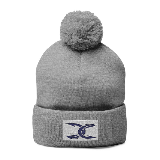 Cozy Pom-Pom Knit Cap with Embroidery - Perfect Winter Accessory