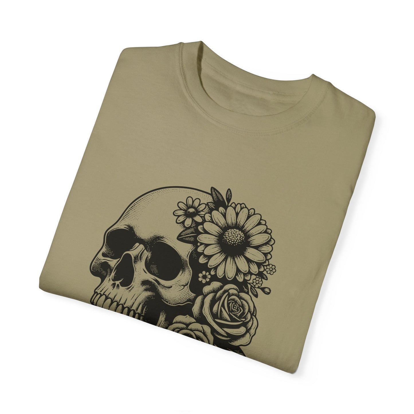 Big Flowers Skull T-Shirt | Unisex Garment-Dyed Tee | Stylish Island Vibe