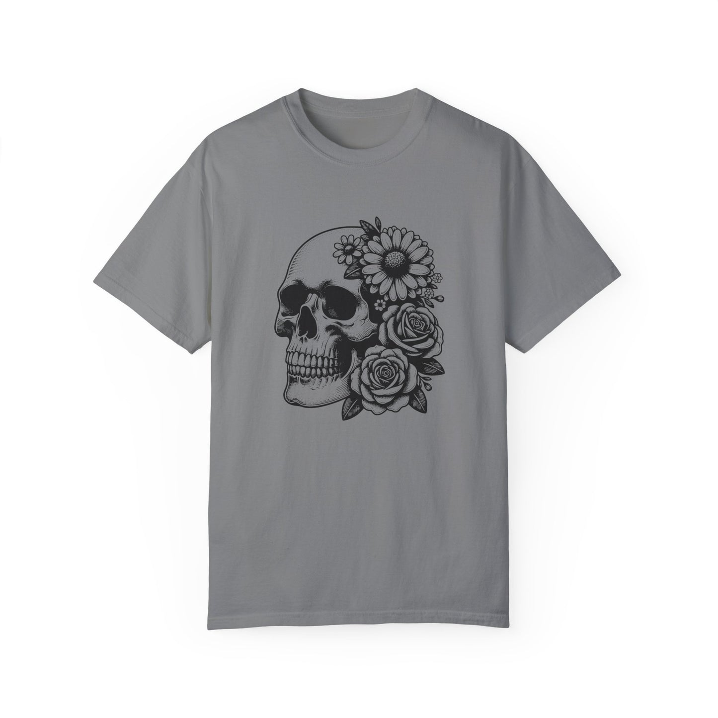 Big Flowers Skull T-Shirt | Unisex Garment-Dyed Tee | Stylish Island Vibe