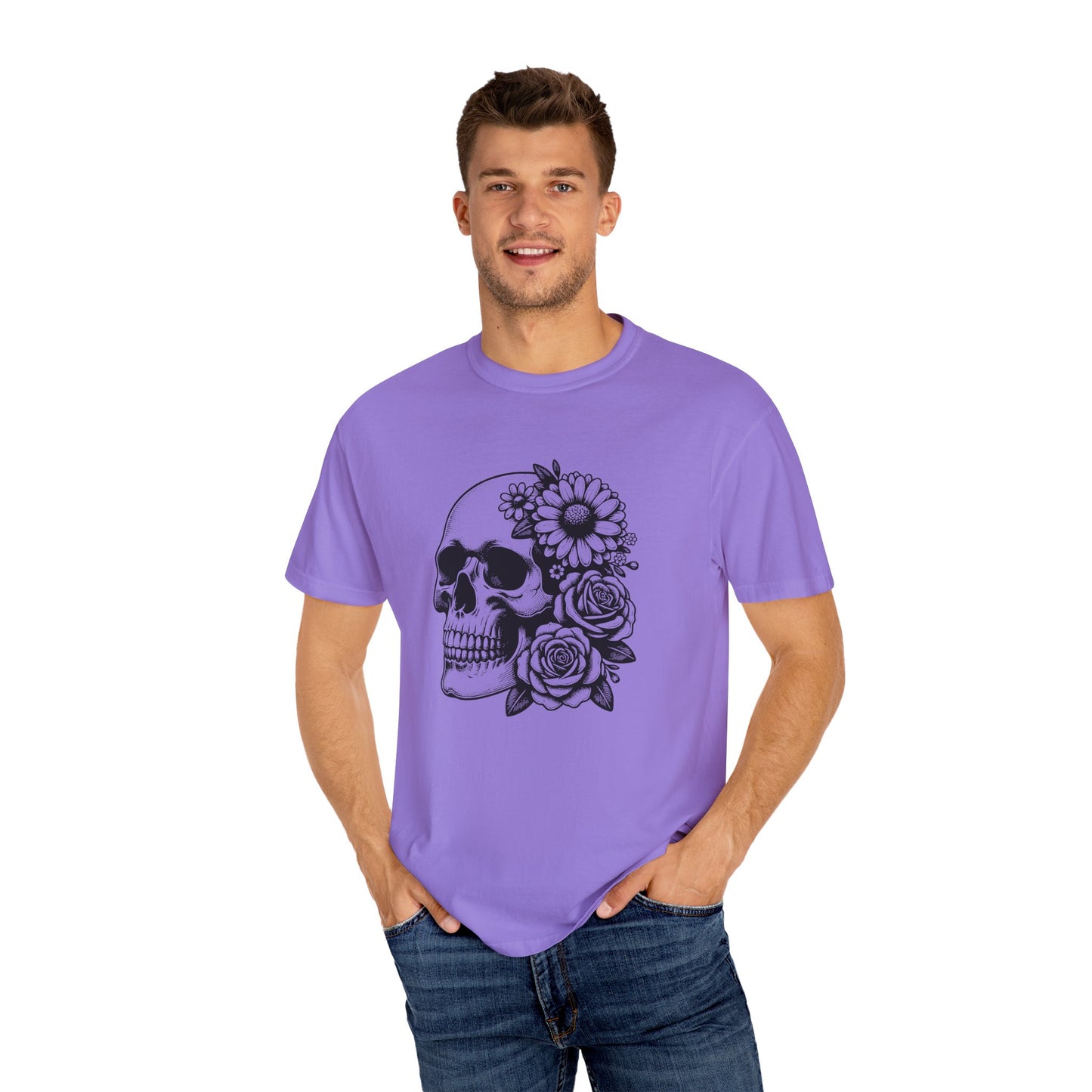 Big Flowers Skull T-Shirt | Unisex Garment-Dyed Tee | Stylish Island Vibe