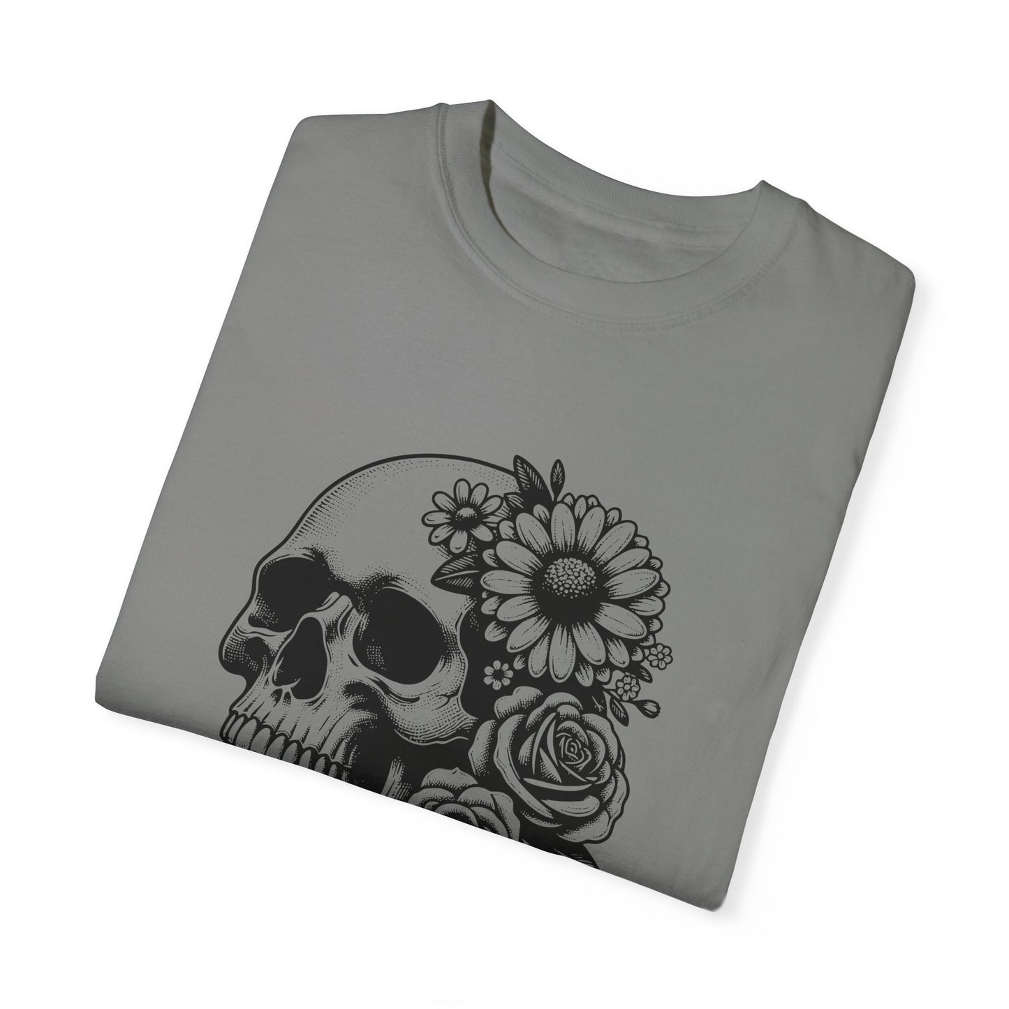 Big Flowers Skull T-Shirt | Unisex Garment-Dyed Tee | Stylish Island Vibe