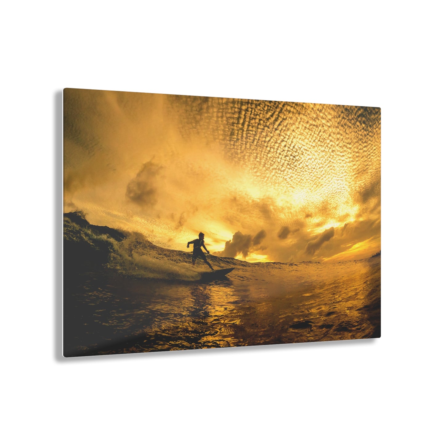 Acrylic Wall Art: Local Surfer Takes a Line on a Wave into the Sunset