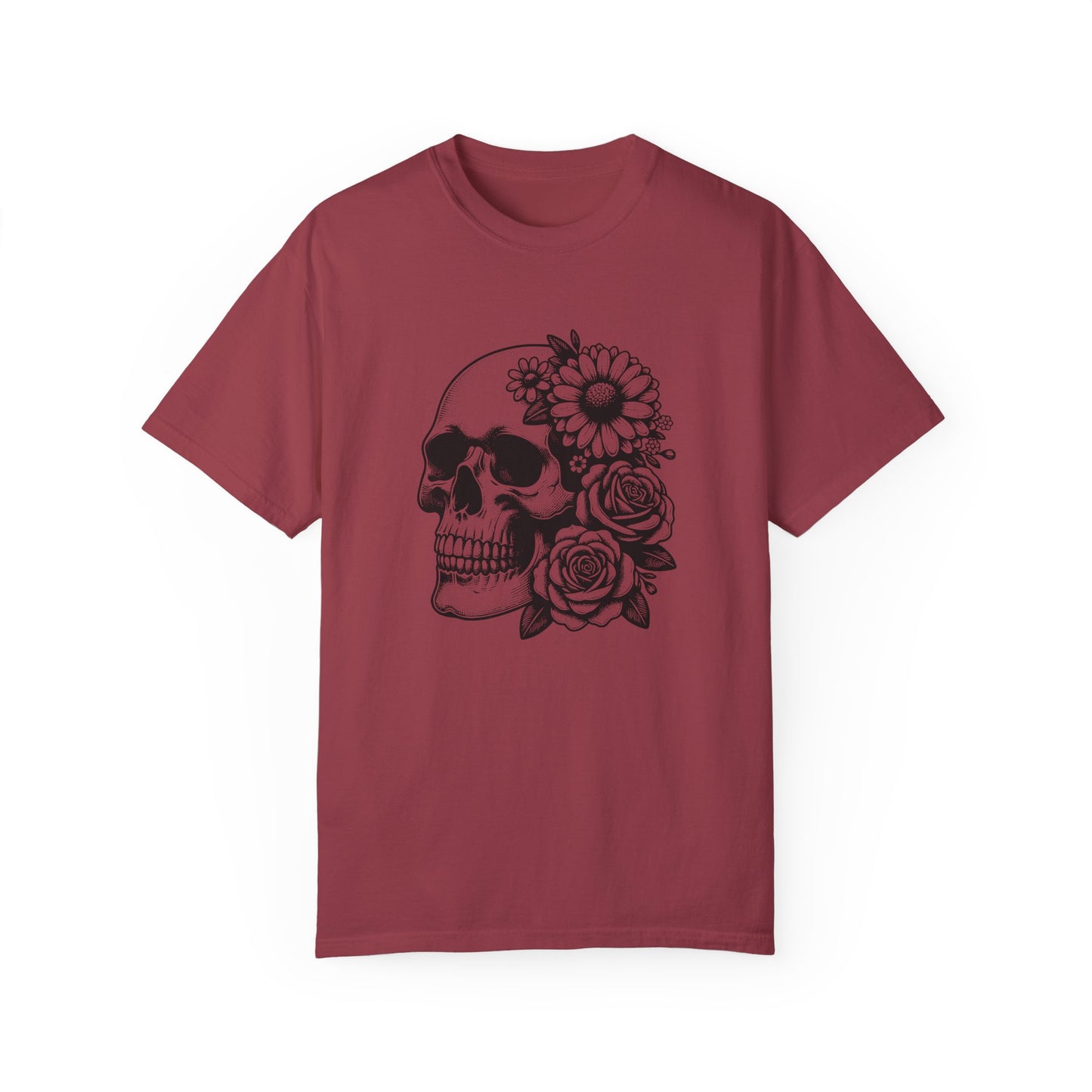 Big Flowers Skull T-Shirt | Unisex Garment-Dyed Tee | Stylish Island Vibe