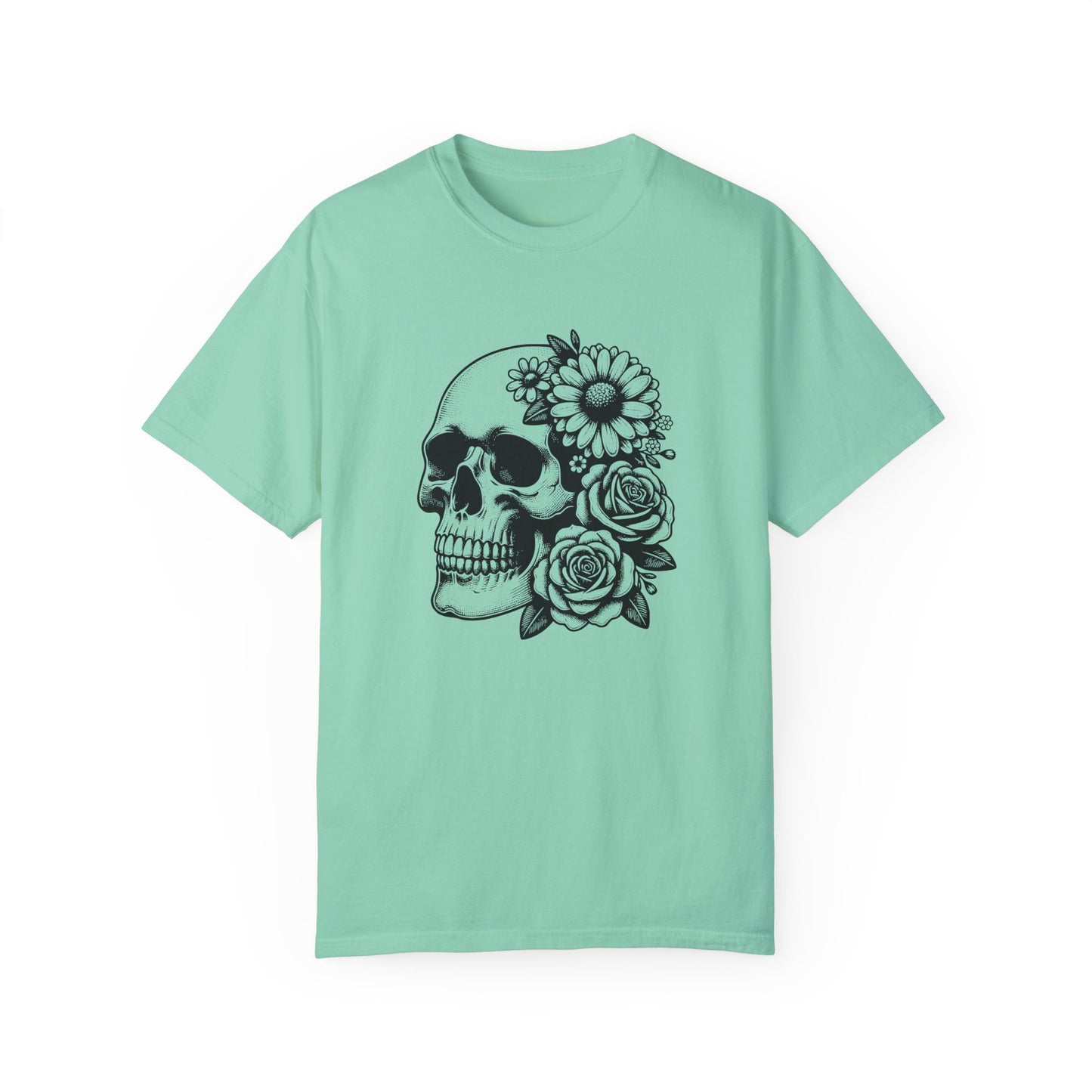 Big Flowers Skull T-Shirt | Unisex Garment-Dyed Tee | Stylish Island Vibe