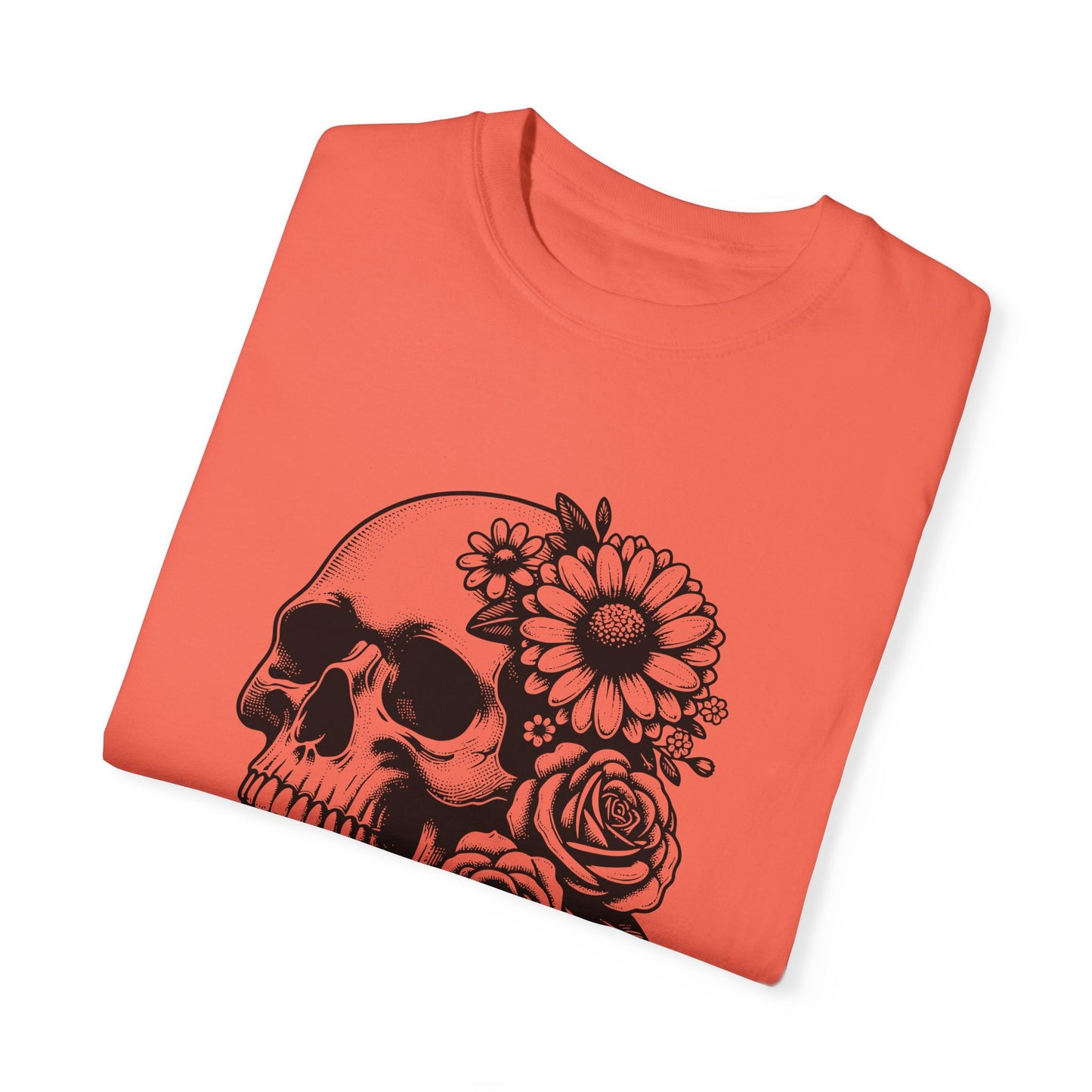 Big Flowers Skull T-Shirt | Unisex Garment-Dyed Tee | Stylish Island Vibe